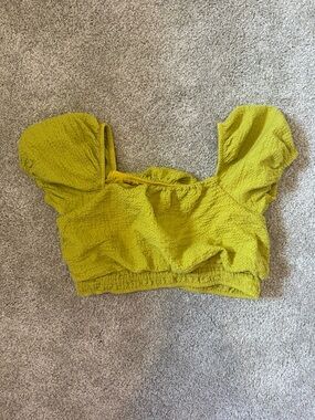 Zara Kids Cropped Puff-Sleeve Smocked Top - Chartreuse